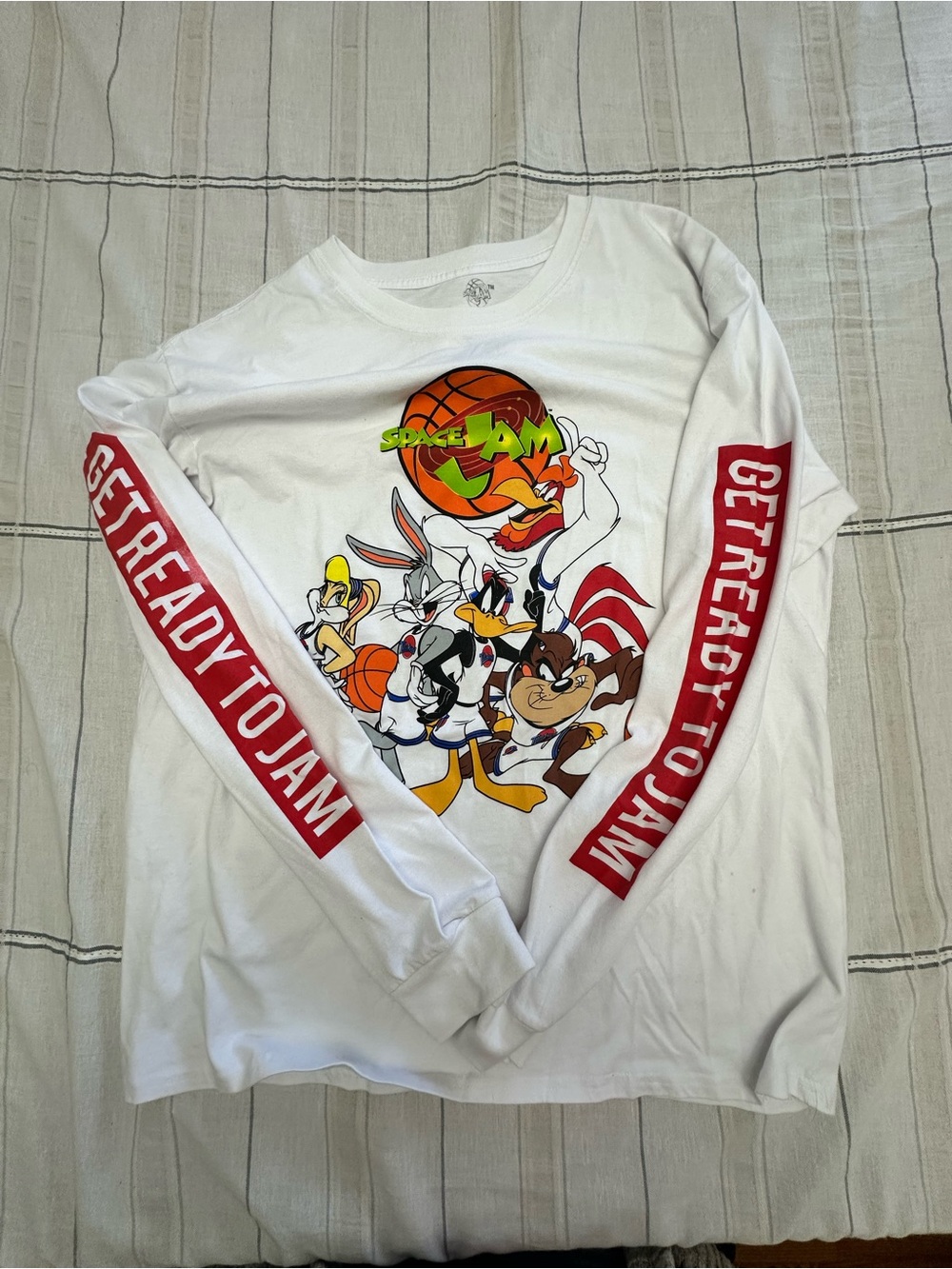 Space Jam White Long Sleeve Graphic Tee - Get Ready To Jam